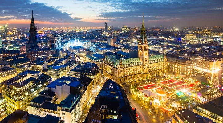 An image of Hamburg, Germany during the evening