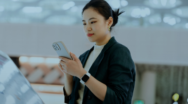 A woman using a phone
