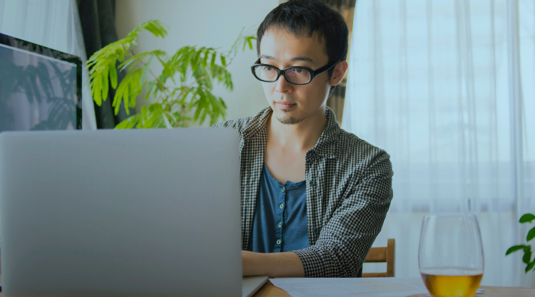 Man working at home on laptop